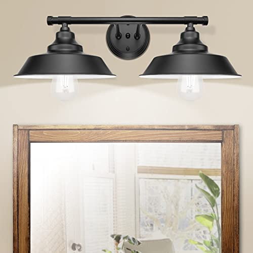 GoYeel 2-Lights Vanity Wall Sconce Lighting, Rustic Style Matte Black Bathroom Light Fixtures Over Mirror Industrial Wall Light Sconces for Bathroom Vanity Lights for Cabinets Dressing Table