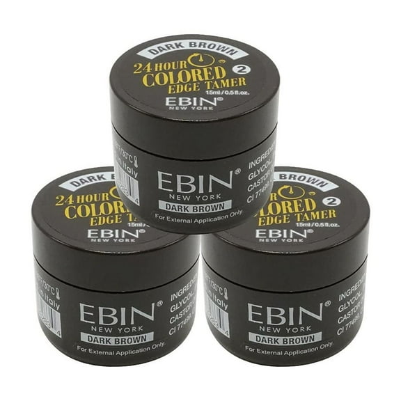 EBIN NEW YORK 24 Hour Colored Edge Tamer 3pack – 0.5 Oz, Dark Brown, No Flaking, No Residue, Covers Gray and Roots, Argan Oil & Castor Oil
