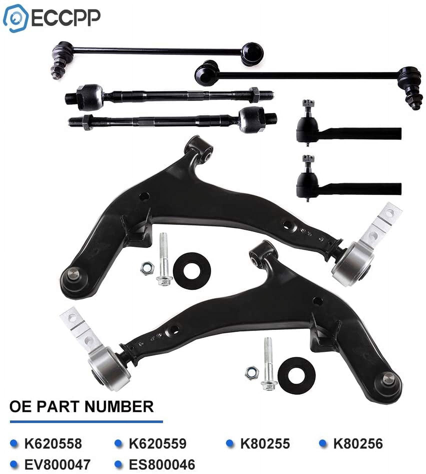 ECCPP Front Control Arm Kit 2005 2006 2007 For Nissan Murano - Lower Left Control Arms w/Ball Joints Lower Right Control Arms w/Ball Joints Front Sway Bar Links Inner Tie Rod Ends Outer Tie Rod Ends