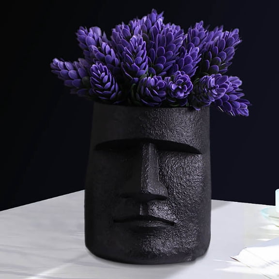Btomtd Easter Island Statue Resin Flower Pot, Decorative Planter for Home and Garden, Crafted Resin Ornament and Unique Plant Pots, Black