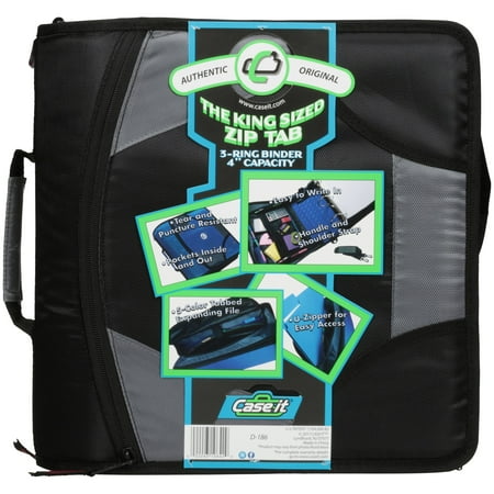 case it 4 inch king sized zipper binder with 5 tab file folder