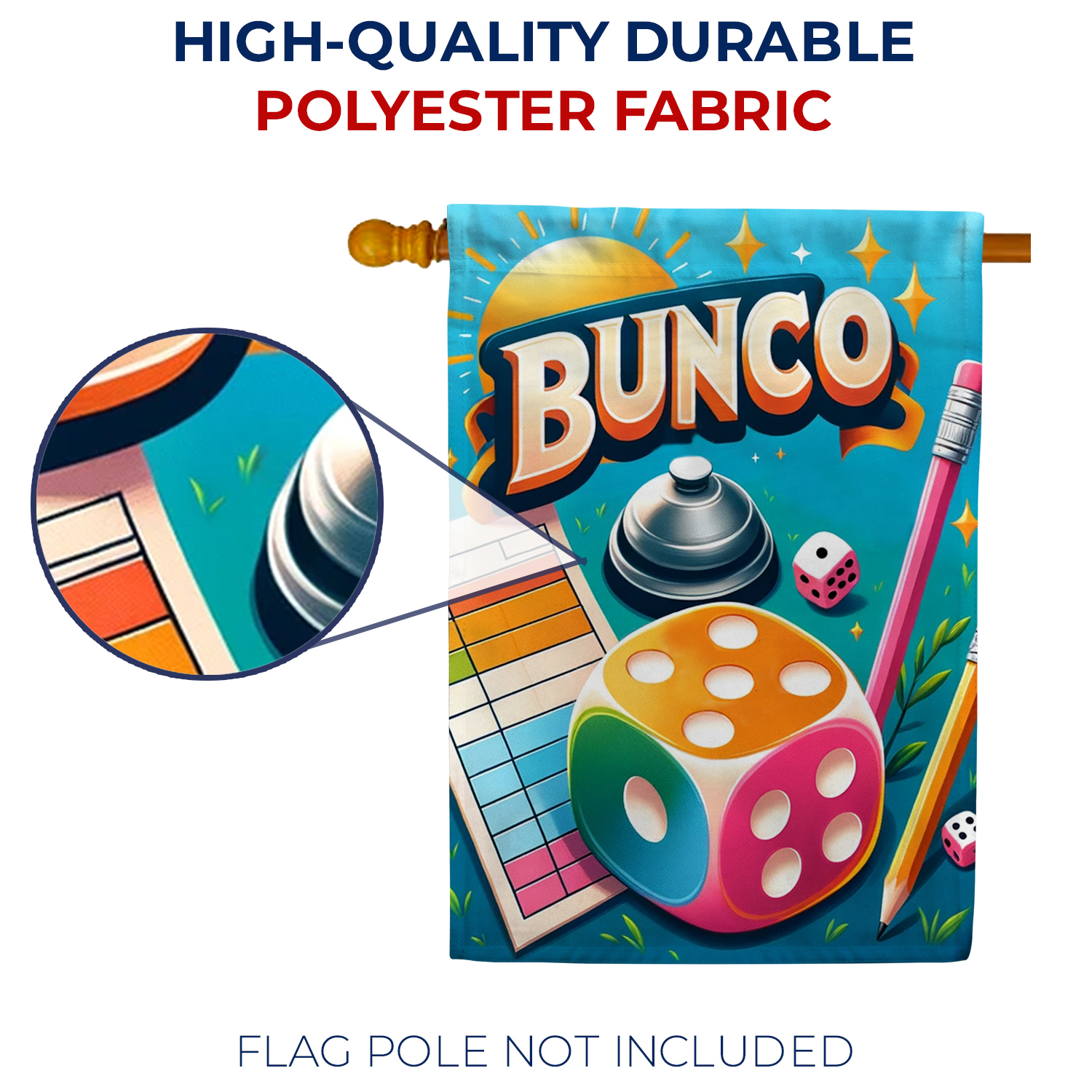America Forever Bunco Game Night House Flag, 28 x 40 inch Double Sided, Dice Party Banner, Social Game Decor, Outdoor Entertainment Flag