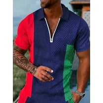 Men's 1/4 Zip Polo Shirts Fashion Polo Shirts Vintage Striped Shirts Casual Golf Shirts Blue XL