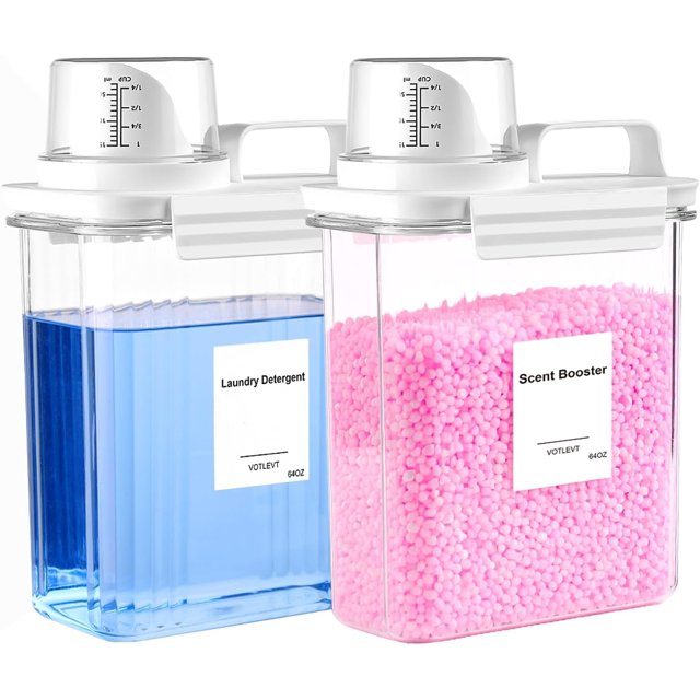 VOTLEVT 64 OZ Laundry Detergent Dispenser, Liquid Laundry Soap Dispenser, Fabric Softener Dispenser, Scent Booster/Laundry Powder Holder & Container, Laundry Room Organization and Storage, 2PACK