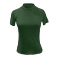 thumbnail image 6 of Women's Plus Size Solid Color Mock Neck Short Sleeve Slim Fit T Shirt, Breathable Stretchy Basic Tee for Summer Daily Layering, Soft and Comfortable Base Top Blackish Green S, 6 of 6