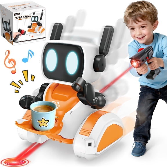 HopeRock Robot Toy for Kids 2-6, 2.4GHz Remote Control Robot with Infrared Tracking, Music & LED Eyes, Movable Arm , Electronic Toys Christmas Birthday Gift for Boys & Girls Ages 3-6.