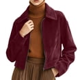 thumbnail image 3 of Tqcoqu Women's Solid Suede Cropped Jacket,Lapel Zip Up Vintage Long Sleeve Casual Outerwear With Lining, 3 of 9