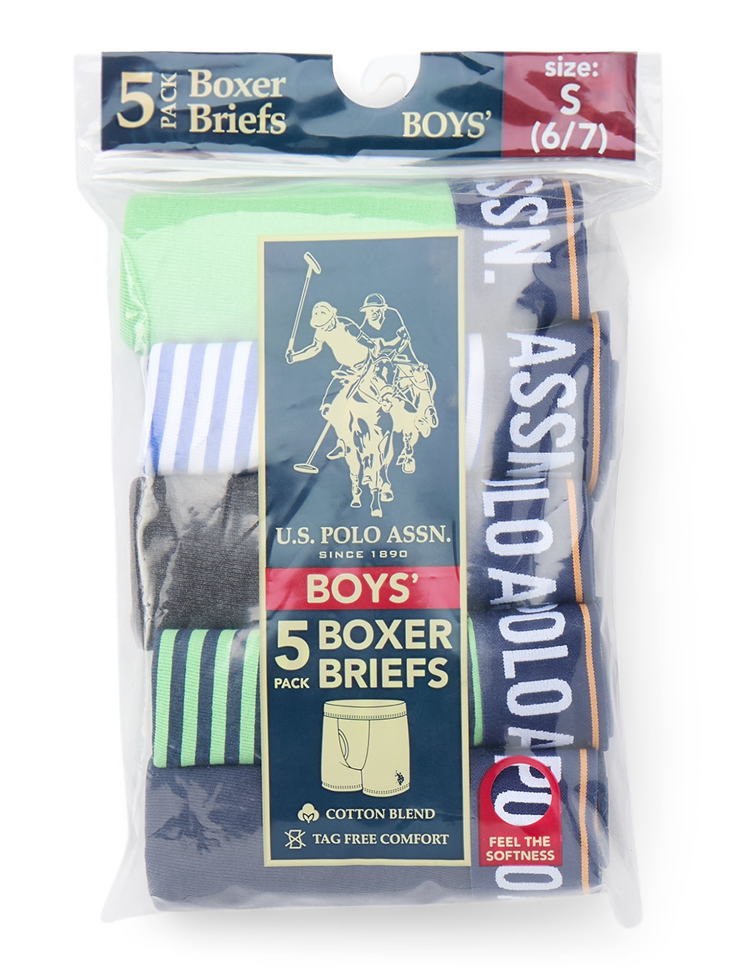 U.S. Polo Assn. Boys Cotton Tagless Underwear Boxer Briefs, 5- Pack, Sizes (S-XXL)