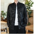 thumbnail image 3 of Men's Silk Jacket Large Size Loose Chinese Stand Collar Jacket Trendy Retro Style Men's - Short Sleeve Black - XL, 3 of 7