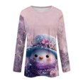 thumbnail image 5 of Women's Long Sleeve Shirts with Cute Print Graphic Tees Design, Blouses Casual Plus Size Basic Tops Pullover, Fashion Christmas Snowman Print Round Neck Top for Winter Wear,Light Purple,4XL, 5 of 7