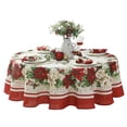 thumbnail image 4 of Christmas Holiday Presley Red and White Poinsettia Bordered 70 inch Round Fabric Tablecloth, 4 of 8