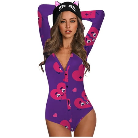 

yinguo women backless print long sleeve nightwear jumpsuit bodysuit playsuit romper