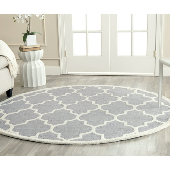 SAFAVIEH Cambridge Kevin Geometric Wool Area Rug, Silver/Ivory, 8' x 8' Round