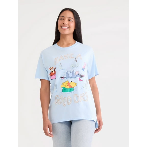 Winnie the Pooh Women’s Graphic Tee with Embroidery, Sizes XXS-XXL