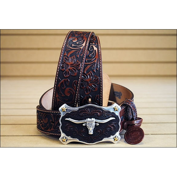 Justin Men's Longhorn Buckle Leather Belt Tan 32