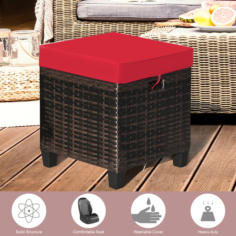Aimee Lii 2 Pieces Patio Rattan Ottoman Set with Removable Cushions, Outdoor Patio Furniture Set, Red