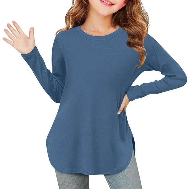 Timegard Toddler Girls Clothes Solid Color Comfy Round Neck Long Sleeve Drop Shoulder Top Irregularly Bottom
