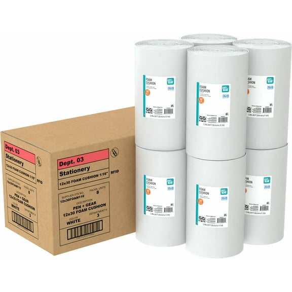 Pen+Gear 12 in. x 30 ft. Foam Cushion Roll, White, 8-Roll Case