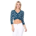 thumbnail image 2 of YEMAK Women's 3/4 Sleeve V-Neck Polka Dot Cropped Bolero Sweater Cardigan MK8213-TEALBLUE/WHITE-L, 2 of 6
