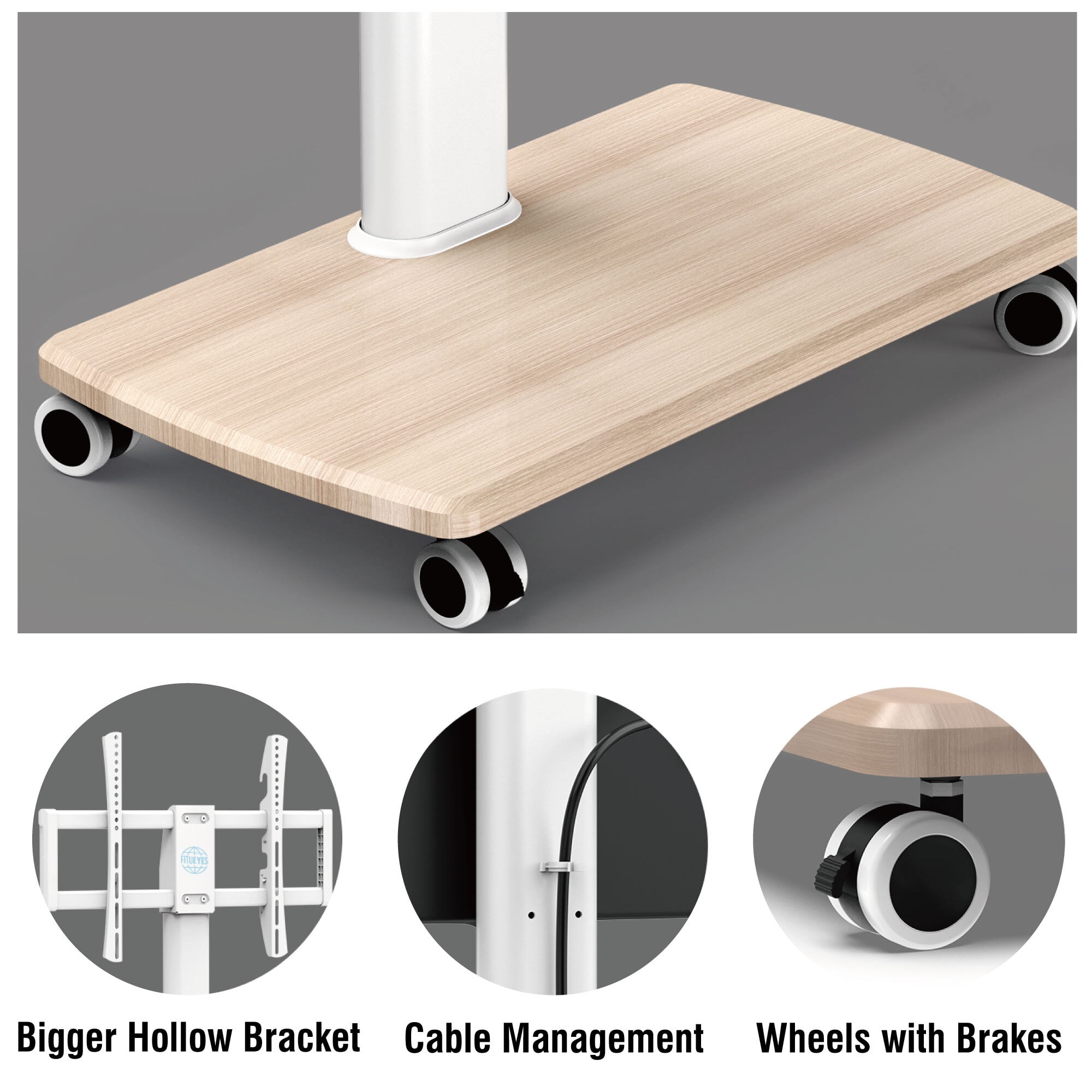 FITUEYES Rolling TV Floor Stand for 32 - 70 Inch TVs, with 1 shelf