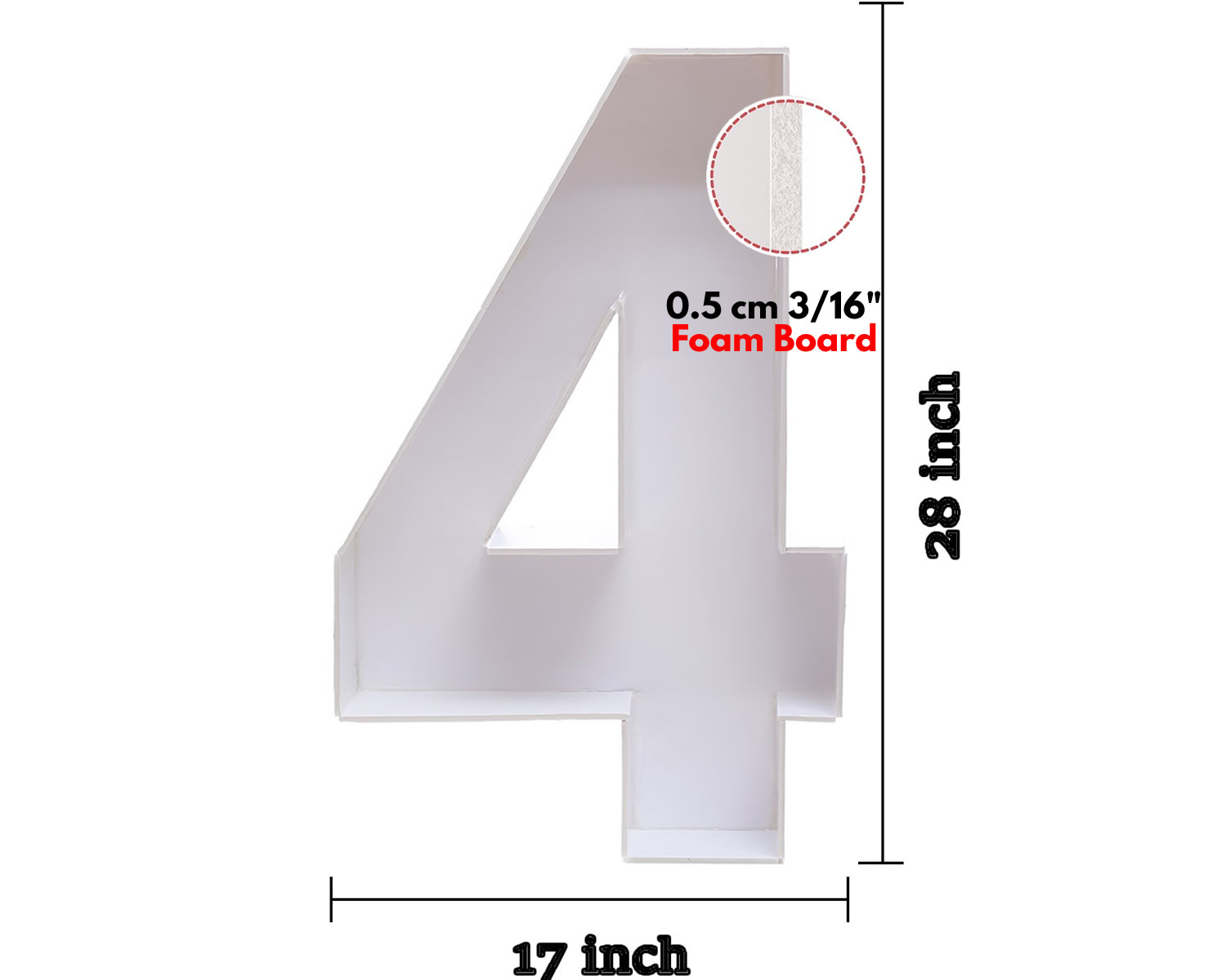 Number Balloon,Marquee Numbers 4 Pre-Cut Kit Cardboard Light Up Mosaic Numbers for Balloons Foam Board for 4th Birthday Giant Backdrop Boy Girl Party Anniversary Decorations