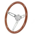 thumbnail image 1 of Qiilu Steering Wheel, 380mm 15in Classic Steering Wheel Assembly Walnut Grip 3 Spoke Riveted 6 Hole Universal Modification, 1 of 8