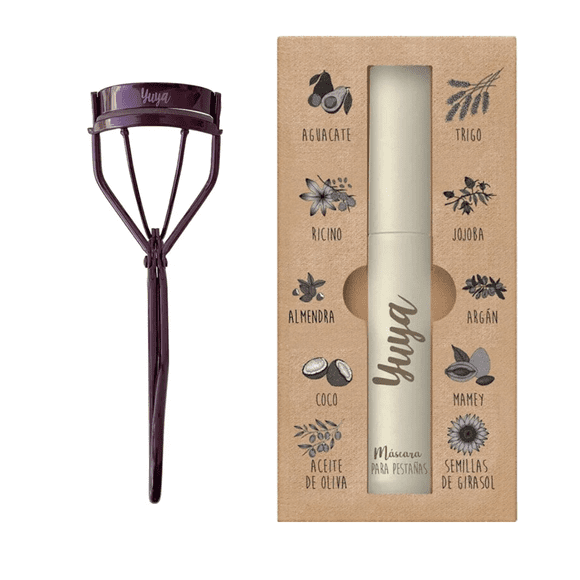 Rimel Yuya 10 Aceites Negro Waterproof Alargador Voluminizador + Enchinador De Pestañas Borgoña 3 Repuestos De Silicón Borgoña
