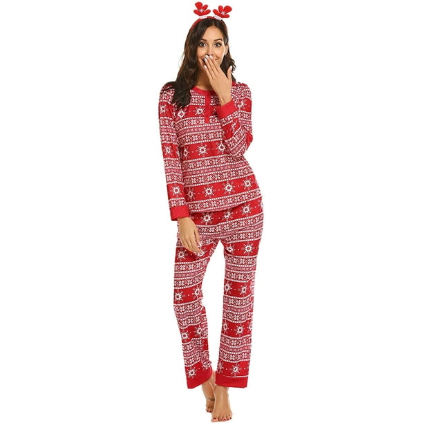 Pajama Set Womens Long Sleeve Lounge Set with Pockets Christmas