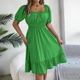 thumbnail image 4 of Xaqiouau Women's Square Neck Puff Short Sleeve Smocked Waist Ruffle Hem A-Line Midi Dress Casual Flowy Summer Party Sundress, 4 of 6
