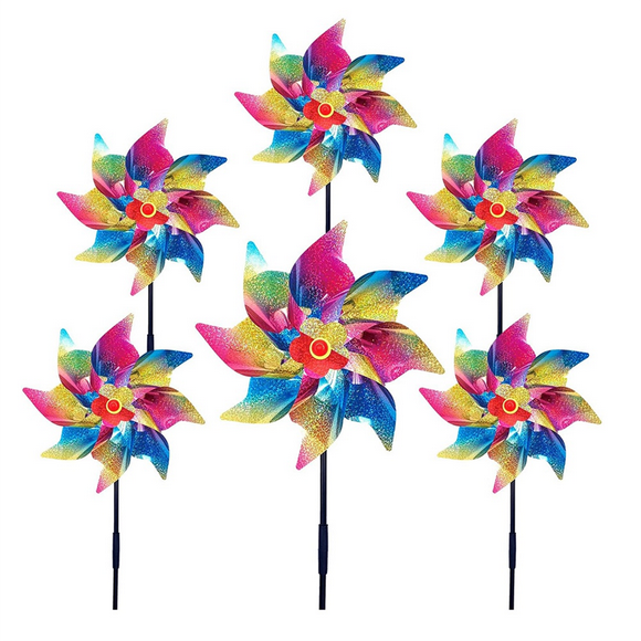 6Pcs Sparkly Wind Spinners for Yard and Garden, Lawn Yard Decorations Colorful Pinwheels Reflective Whirligigs Windmill