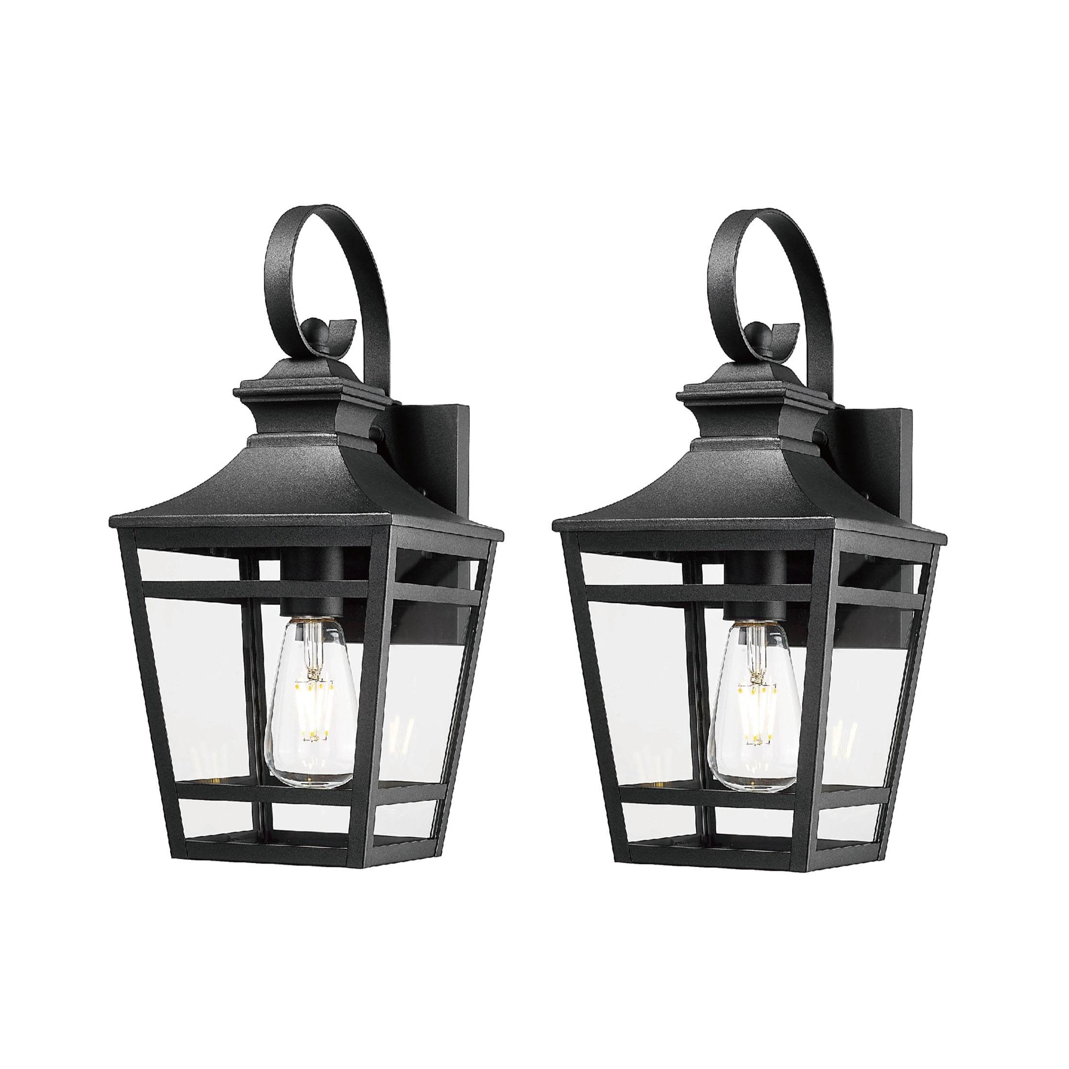 JERFIT 2-Pack Modern Outdoor Wall Lights, Black Aluminum Sconce with Clear Glass, Waterproof Exterior Lighting for Porch, Garage, Patio, Entryway, E26 Base
