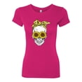 thumbnail image 2 of Wild Bobby, Skull Sunflower Skeleton Bandana Inspirational/Christian Womens Slim Fit Junior Tee, Raspberry, Medium, 2 of 3