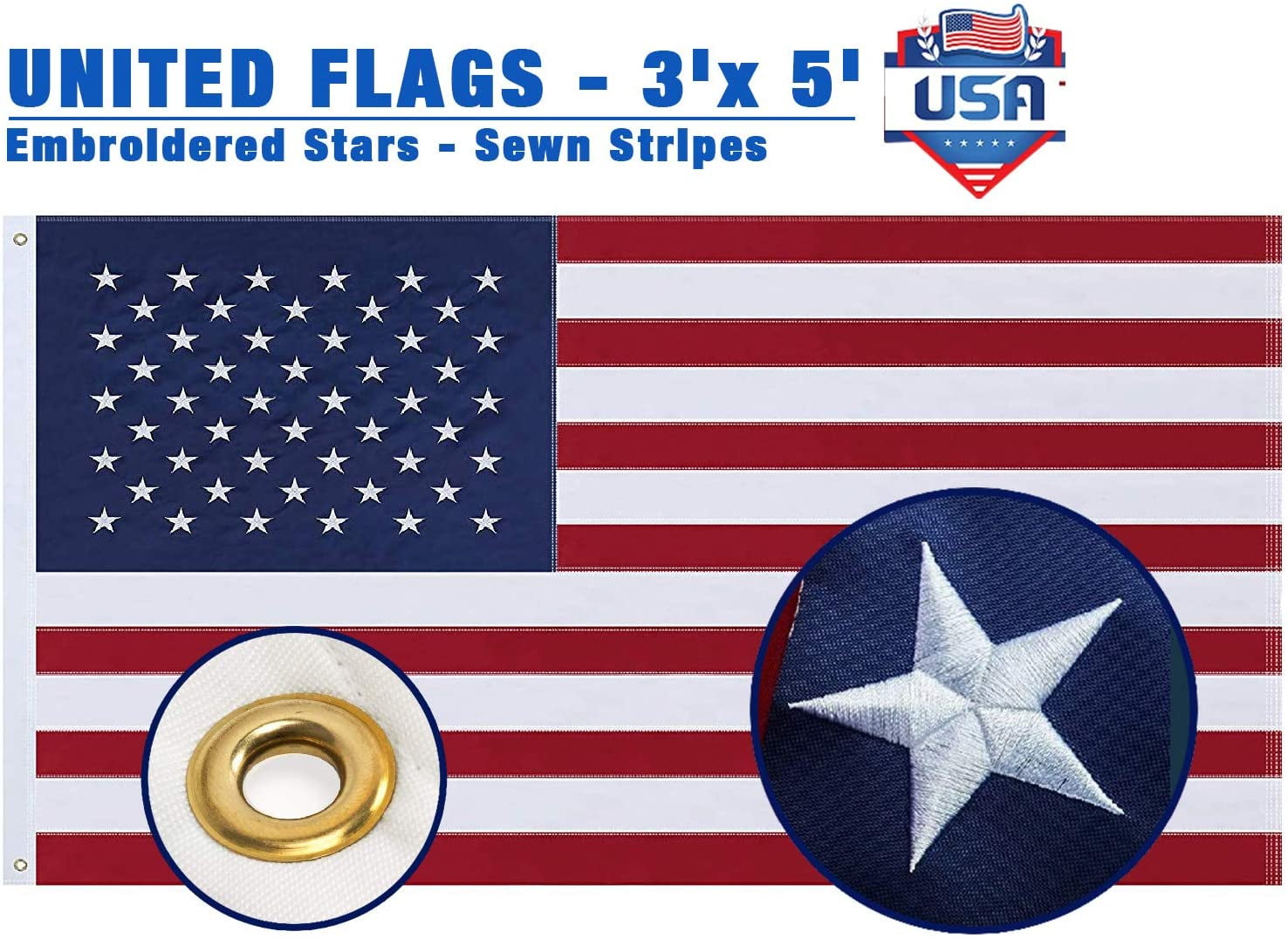 American Flags 3x5,USA US Flag, Printed 150D Easy Fly Flags for
