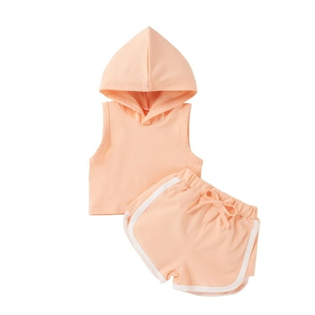 

Baby Girls Clothes Baby Essentials Infant Baby Girls Sleeveless Solid Striped Sweatshirt Hooded Shorts Outfits Set on Clearance
