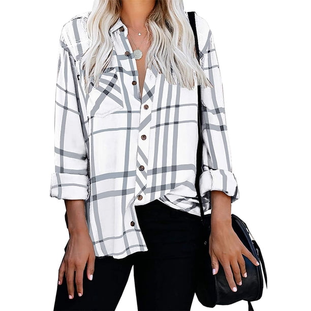 Jumpingount Camisa a cuadros a rayas para mujer, blusa informal holgada transpirable para oficina, playa, compras, Top, ropa de otoño, regalos de Type1 NO1 Jumpingount AP003081-18