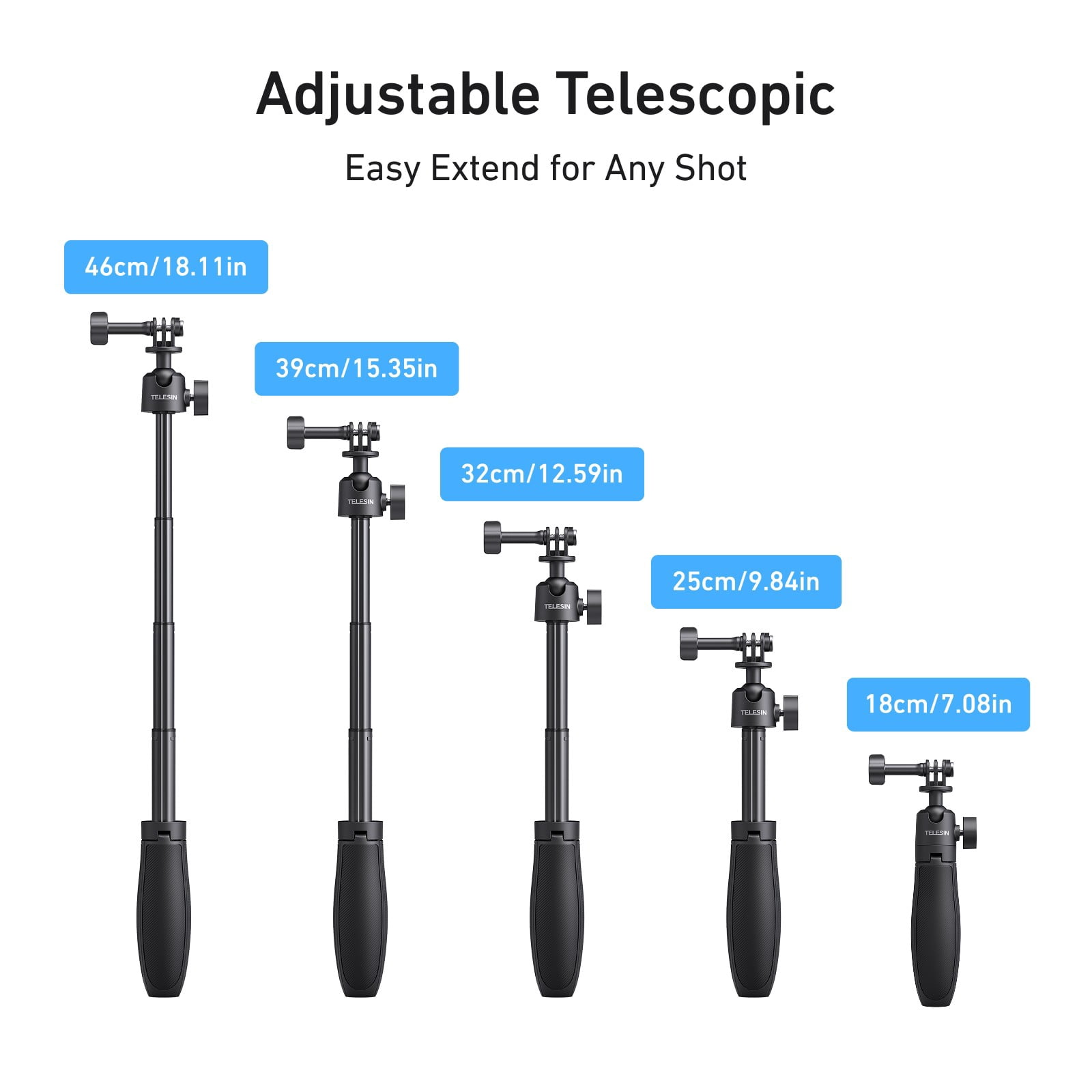 Mini Selfie Stick 3.0 is Compatible with Action Cameras, 2-in-1 Lightweight Selfie Stick & Tripod with 360° Ball Head for DJI Action, GoPro & Insta360