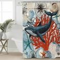 thumbnail image 2 of Extra Long Shower Curtain 72x84 Inch, Vintage Whale Shower Curtain Waterproof Bathroom Decor Retro Coastal Coral Nautical Ocean Fabric Bath Curtain Set Accessories with Hooks, 2 of 6