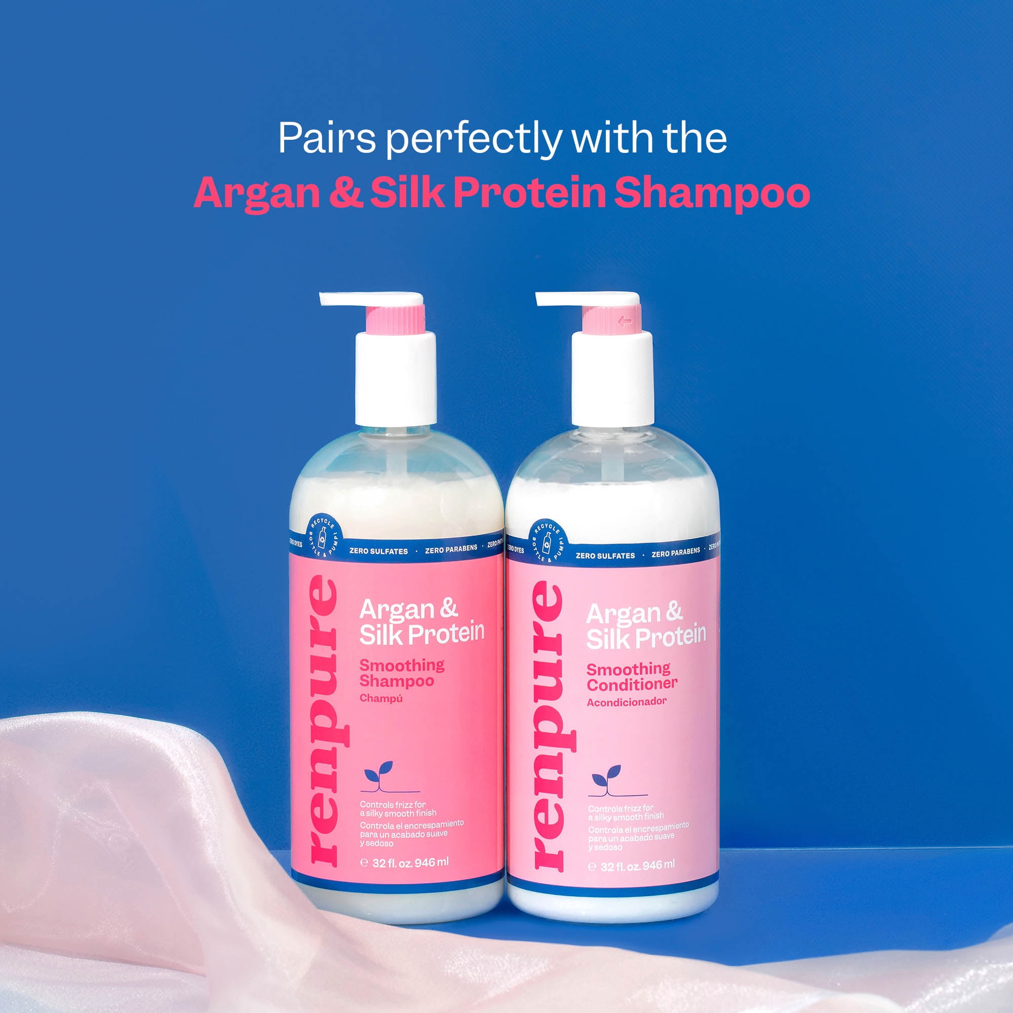 Renpure Argan and Silk Protein Smoothing Conditioner, for All Hair Types, 32 fl oz