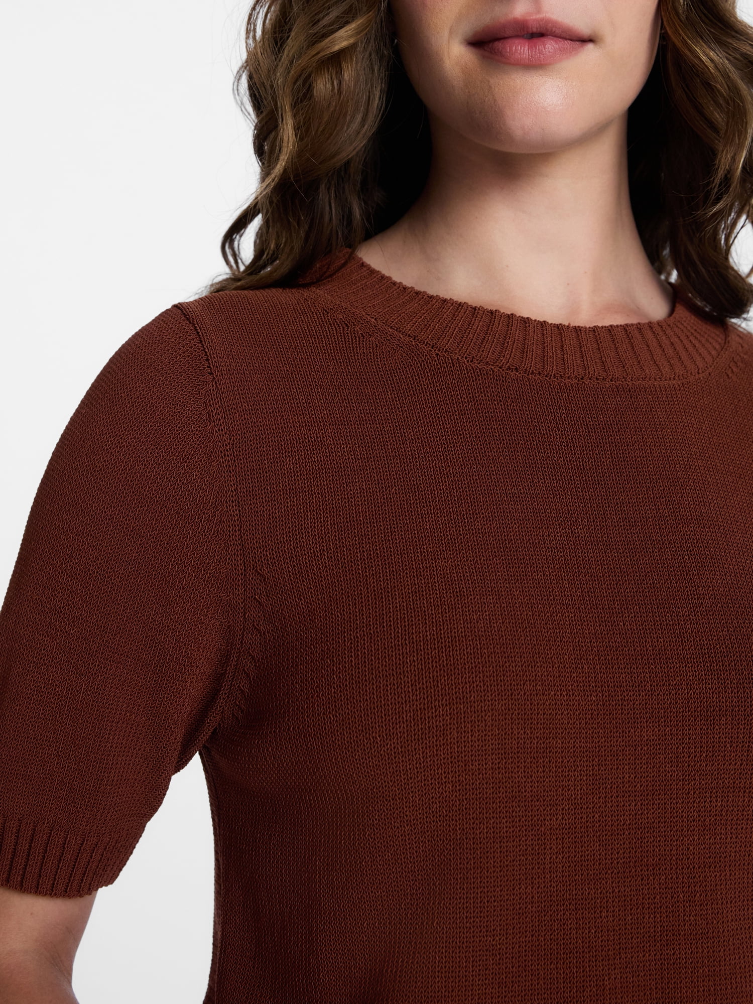 Time and Tru Women's Crewneck Sweater with Short Sleeves, Lightweight, Sizes XS-XXXL