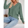 thumbnail image 4 of 3/4 Length Sleeve Womens Tops Summer Trendy Puff-Sleeve V-Neck Blouses Casual Textured Smocked T-Shirt Green XL, 4 of 6