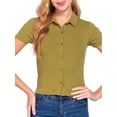 thumbnail image 5 of MixMatchy Women's Junior Fit Solid Short Sleeve Front Button Down Fitted Casual Top, 5 of 6