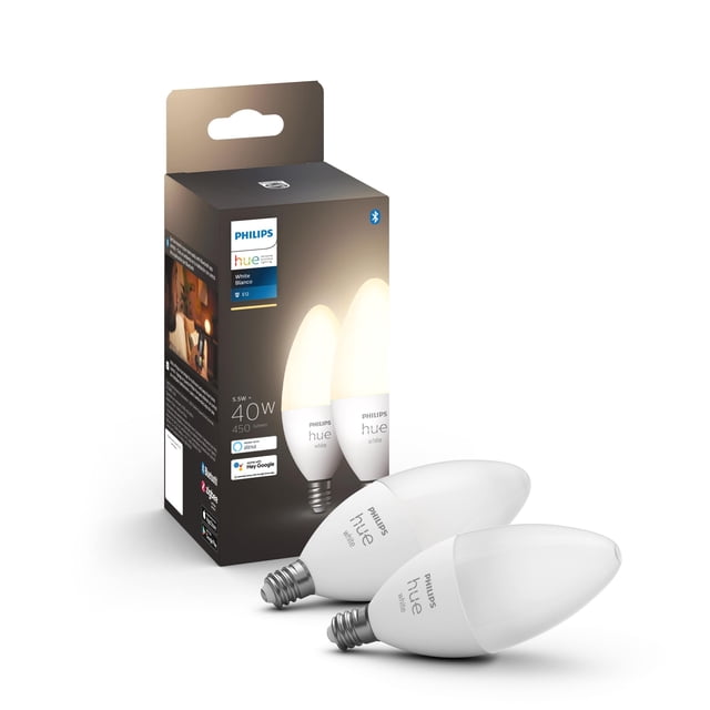 Bombilla LED Philips Hue Smart 40 W B39 Candle 450 LM E12, paquete de 2
