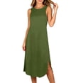 thumbnail image 2 of Summer Dresses for Women 2026 Round Neck Sleeveless Relaxed Fit Casual Solid Color Basic Midi Dress with Side Slit for Summer Daily Beach, 2 of 3