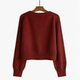 thumbnail image 4 of Women's Solid Color V-neck Breasted Short Loose Cardigan Sweater Jacket for Fall Winter Lightweight Outerwear,Red,One Size, 4 of 4