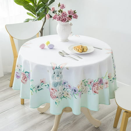 

Mindunm Watercolor Easter Bunny Round Easter Tablecloth Non-Iron Stain Resistant- Easter Table Cover Kitchen Dining Room Spring Dinner Party Wedding Decorations Round 60