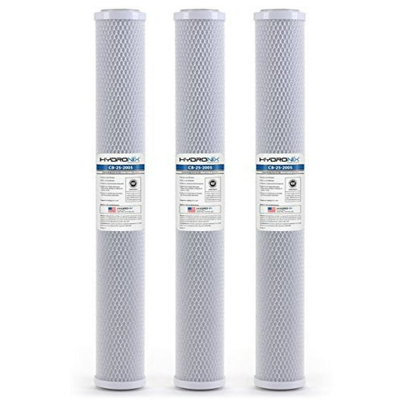 Hydronix HX-CB-25-2005/3 Universal NSF Coconut Activated Carbon Block Water Filter, 2.5&quot; x 20&quot;-5 Micron, White