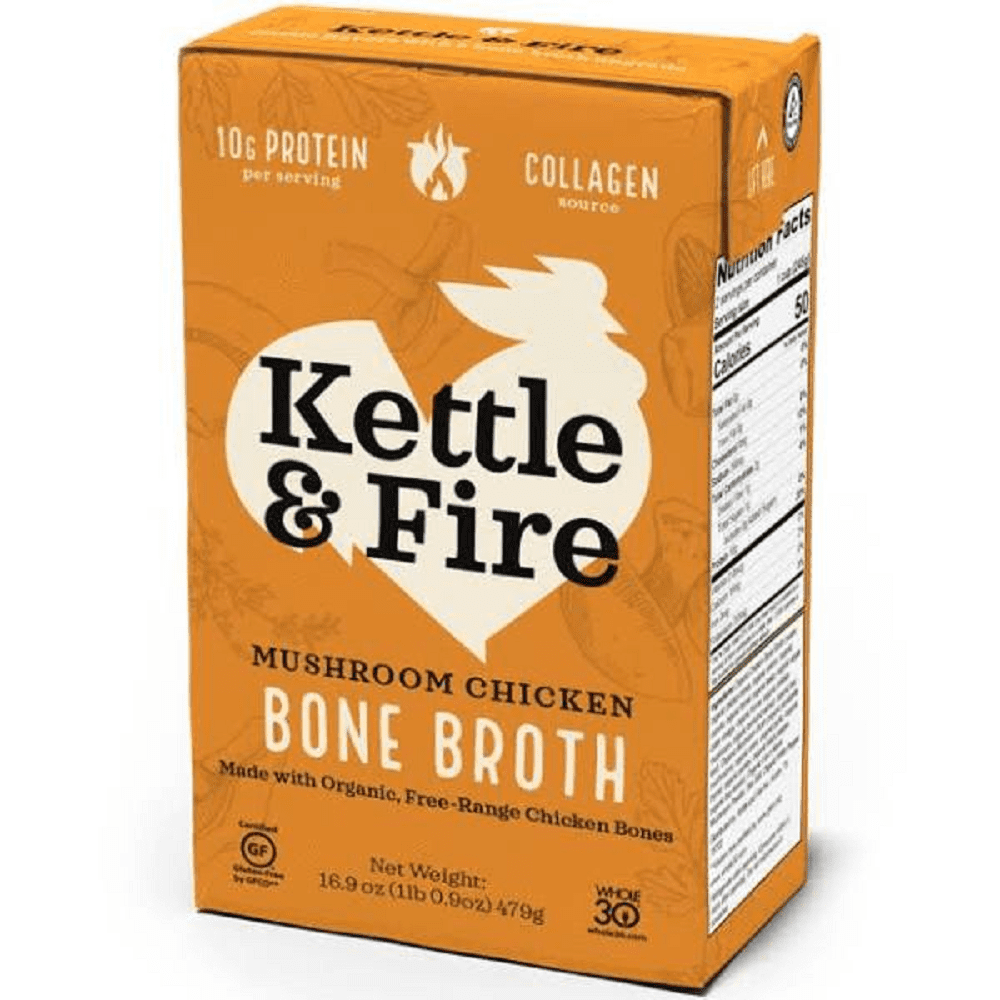 Kettle & Fire Mushroom Chicken Bone Broth Gluten free, 16.9oz (Pack of 6)
