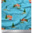 thumbnail image 3 of Soimoi Poly Georgette Fabric House,Tree & Car Transport Fabric Prints By Yard 42 Inch Wide, 3 of 3