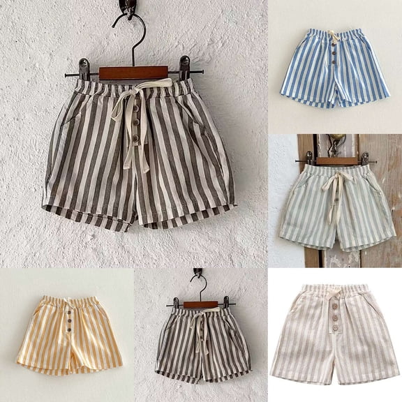 RTKFRFLM Boys Striped Summer Shorts Relaxed Fit Cotton Beach Shorts with Pockets Blue 12-18 Months