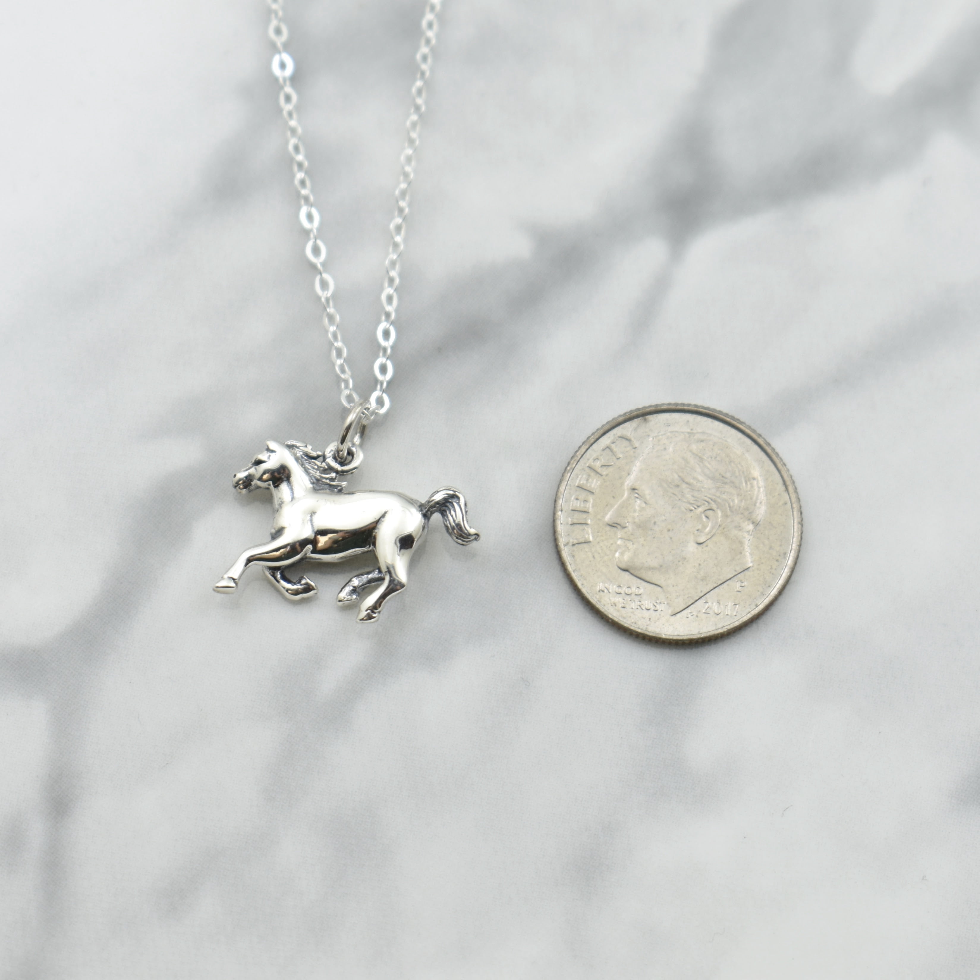 Horse necklace in sterling silver on an 18 inch sterling silver cable chain.  Female jewelry. sterling necklace. Women's necklace. Equestrian jewelry.